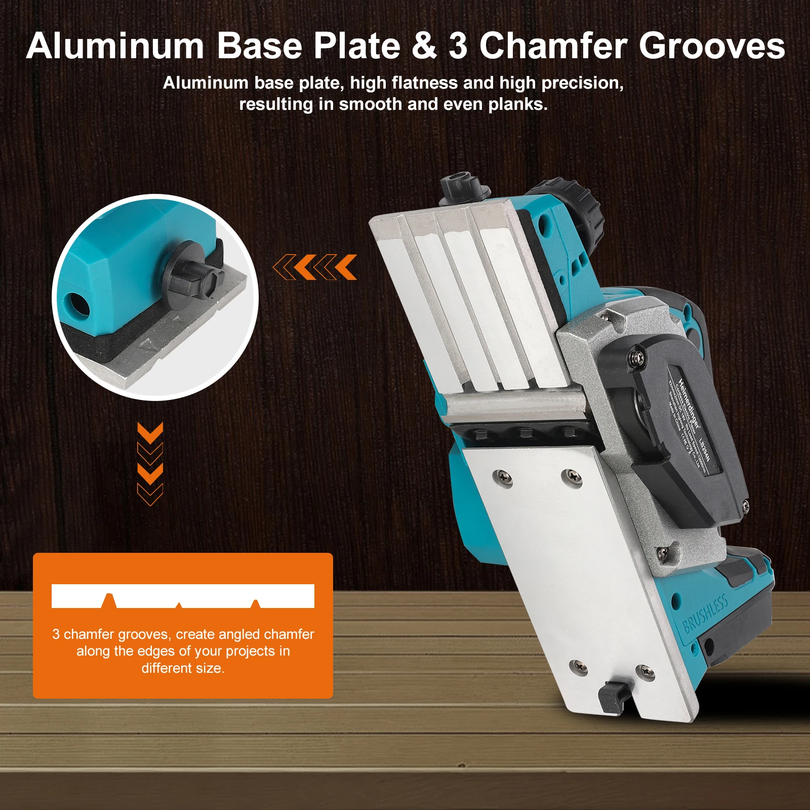 Heimerdinger 18V Rechargeable Lithium Battery Powered Handheld Woodworking Tool Brushless  Cordless Electric Planer 4