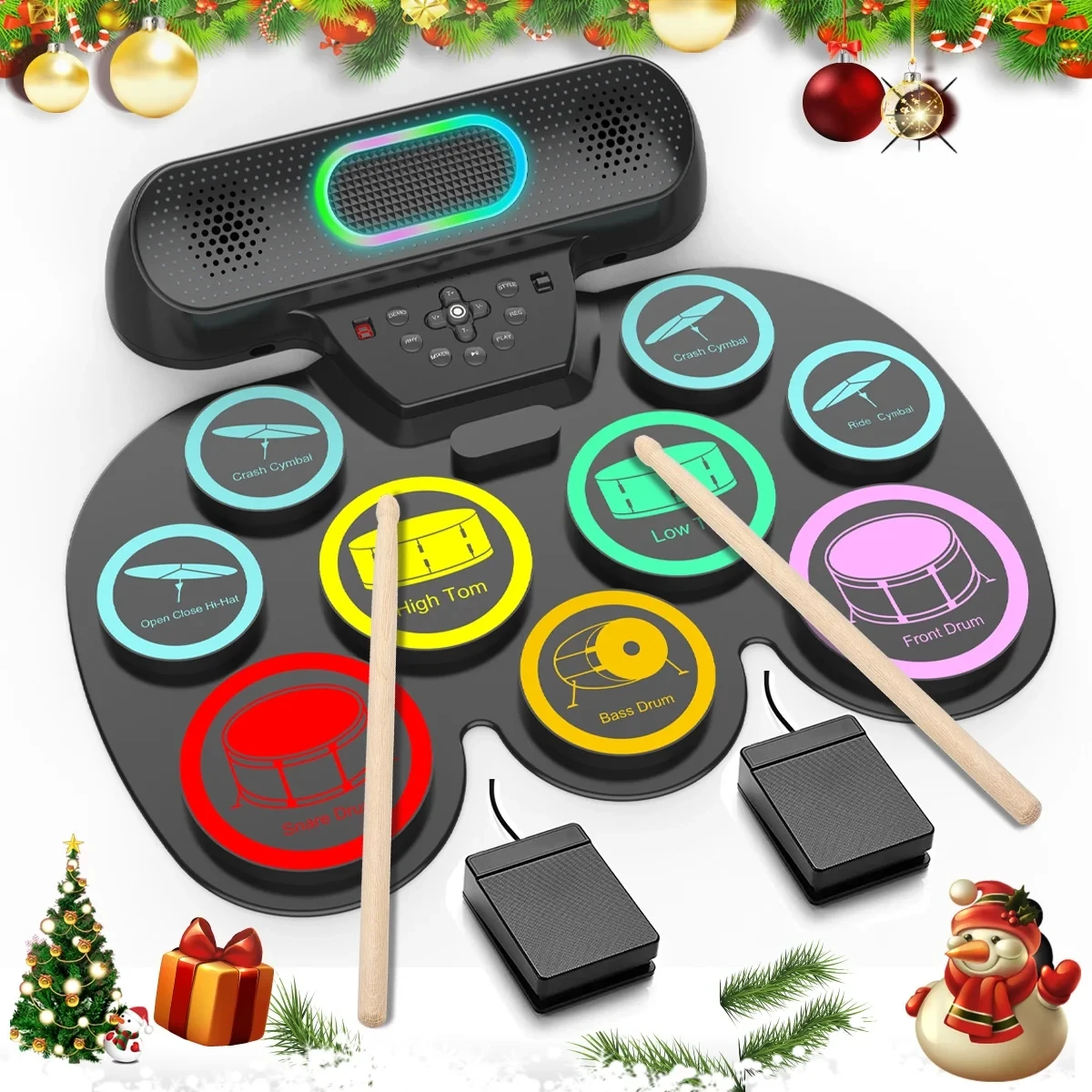 

Electronic Drum Set for Kids Adults,9 Pads Portable MIDI Roll-up Drum Kit with Dual Speakers/Headset Jack/Drumsticks/Foot Pedals