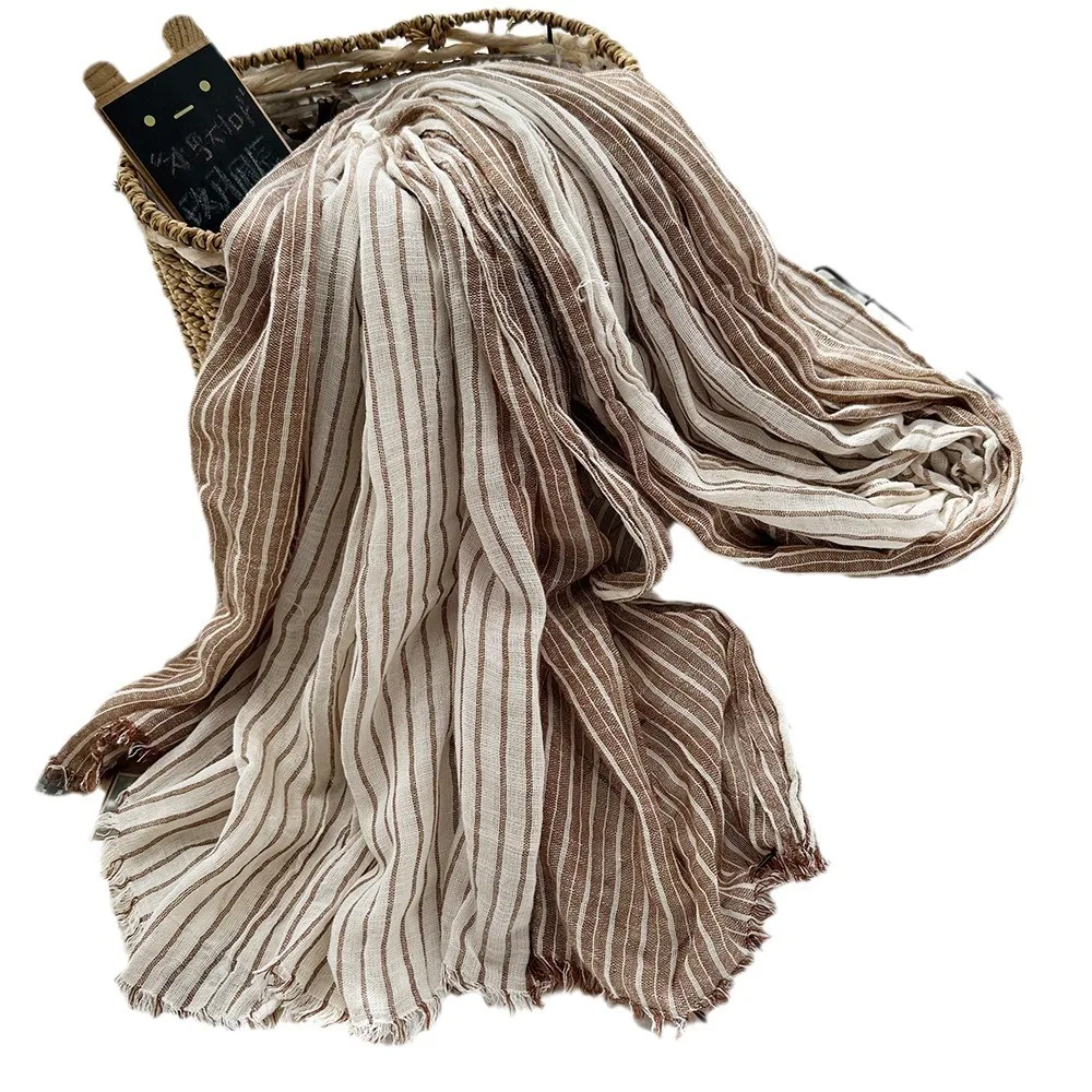 Neck wrap Neck gaiter Cotton linen men scarf fashion brand men's striped scarves winter warm neckerchief pashmina casual tassel bufandas shawls