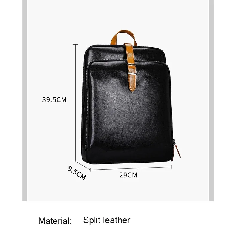 Split Leather Men Backpack Waterproof Business Laptop Backpack Casual Student Schoolbag Leather Men Travel Backpacks New Design 4