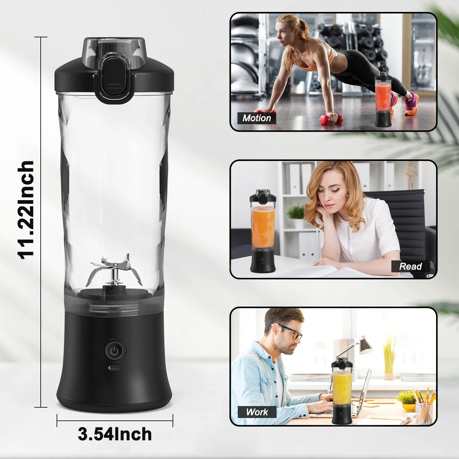 Portable Blender 600ML Electric Juicer Fruit Mixers 4000mAh USB Rechargeable Smoothie Mini Blender Personal Juicer 3