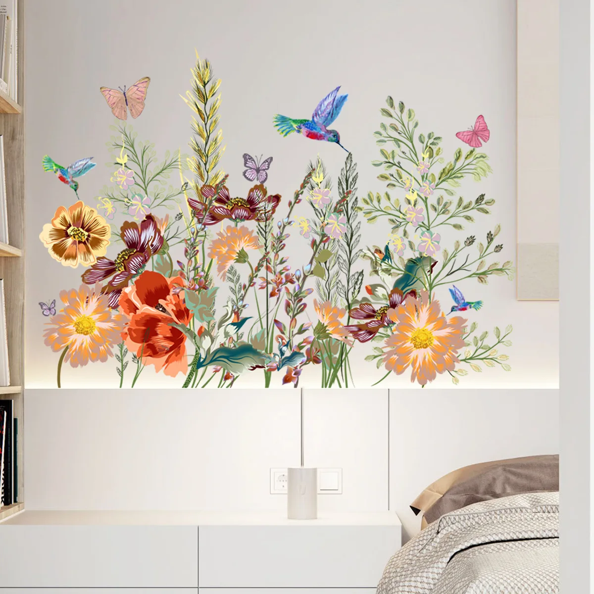 

Butterfly Kingfisher Flowers Wall Sticker, Living Room, Bedroom Background