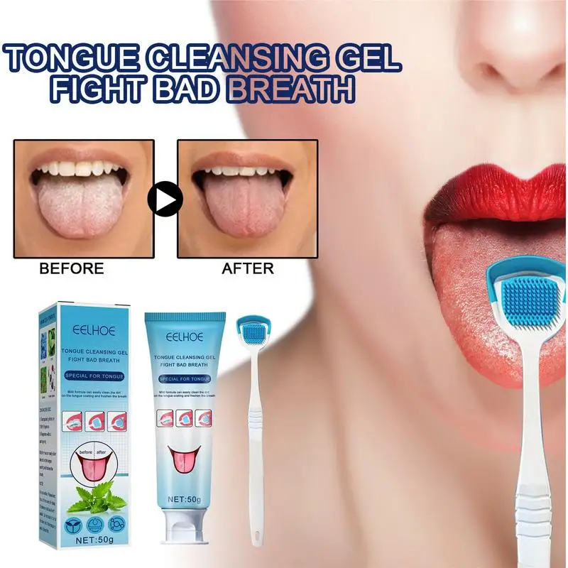 

Tongue Cleaning Gel With Brush Oral Care Removes Bad Odor Breath Freshener Tongue Coating Removing Cream For Dental Hygiene