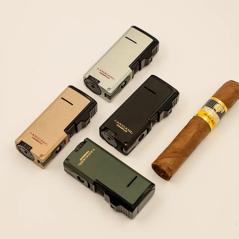 ZincAlloyCigarLighterTripleFlameJetPortableWindproofwithCigar