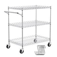 3-Tier Utility Cart Rolling Cart on Wheels 30"x18"x32.4" 661 lbs 6 Hooks 1