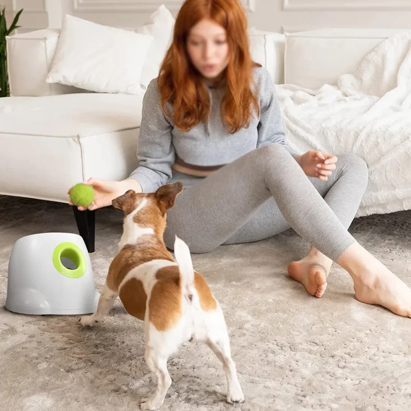 Interactive dog tennis ball launcher – automatic throwing machine with 3/6/9m emission sections, ideal for pet playtime