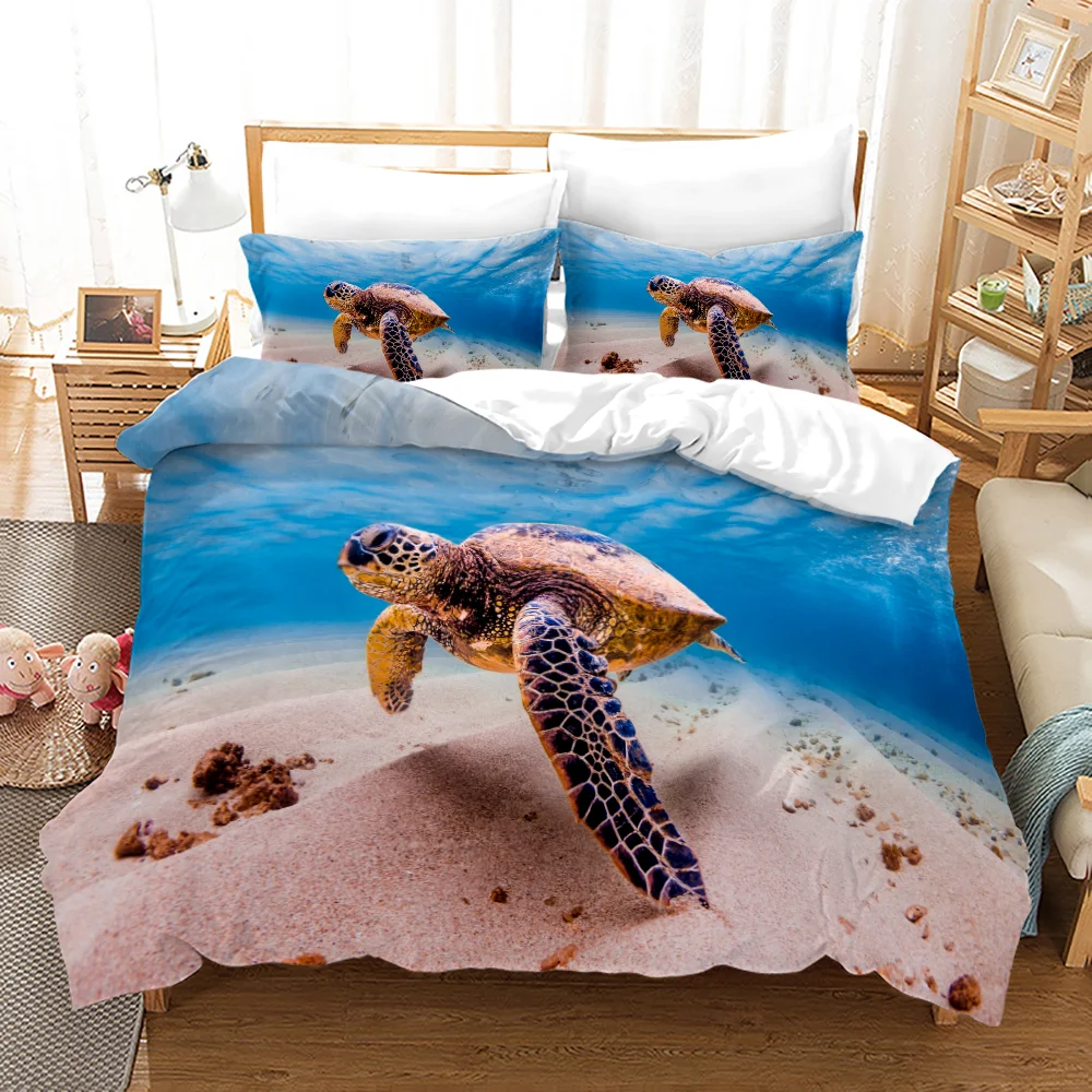 Sea Turtle Bedding Set Blue Duvet Cover Sets Comfortable Bedspreads Queen King Size Students Bedroom Decor