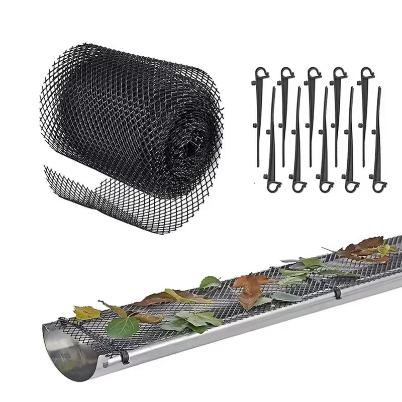 Gutter Leaf Guard 1 Packs Plastic Gutter Guard Mesh Roll 6&rdquo; X 20Ft Rain Gutter Leaf Guard-Stop Clogged Gutters-20 Clip Fixed Hooks