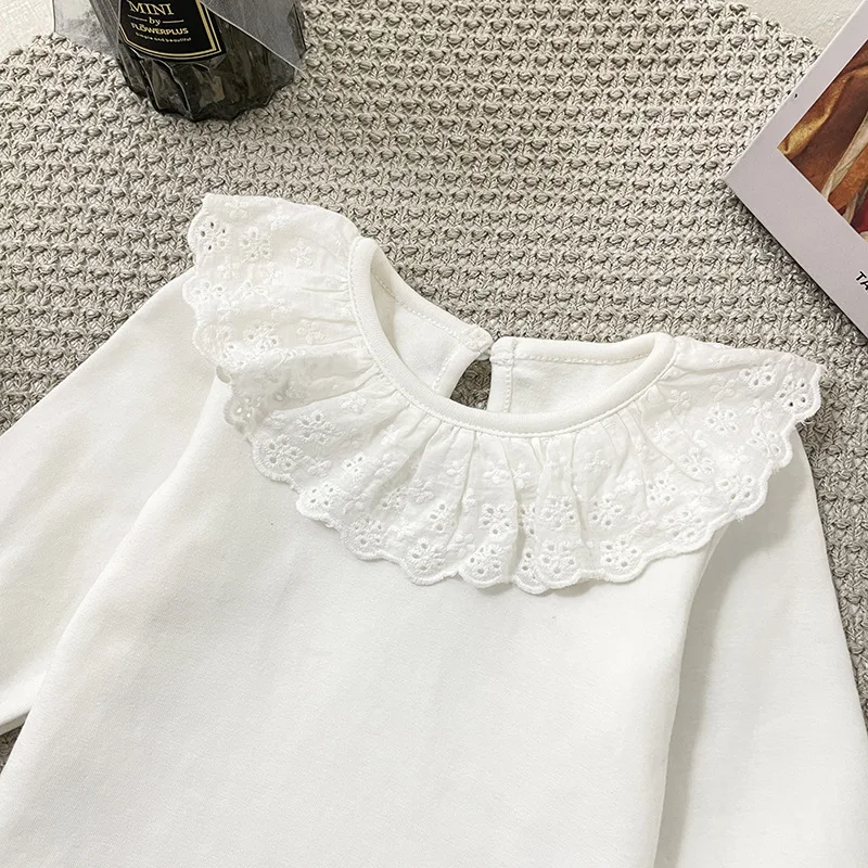 1623B Baby T-shirt Spring Autumn Children Doll Collar Long Sleeve Bottoming Shirt 0-3T Girl's Bottoming Tops Sweet T Shirt