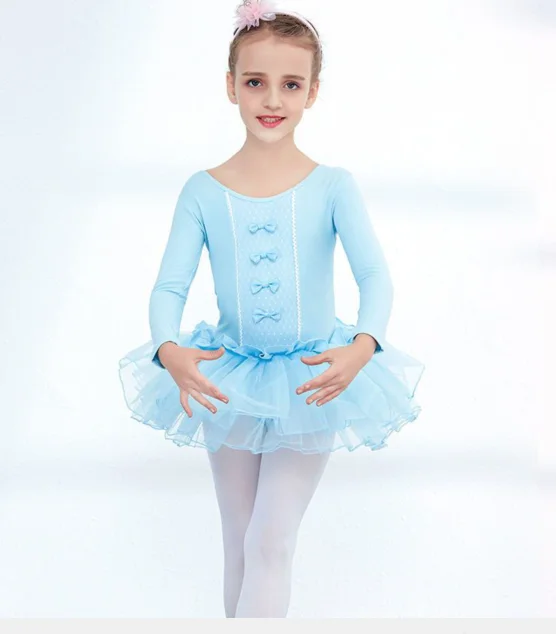 1pcs/lot Girls Ballet Dance Tutu Dress Kids Children Short  Long Sleeves Tulle  Bowknot Gymnastics Leotard dancing costumes
