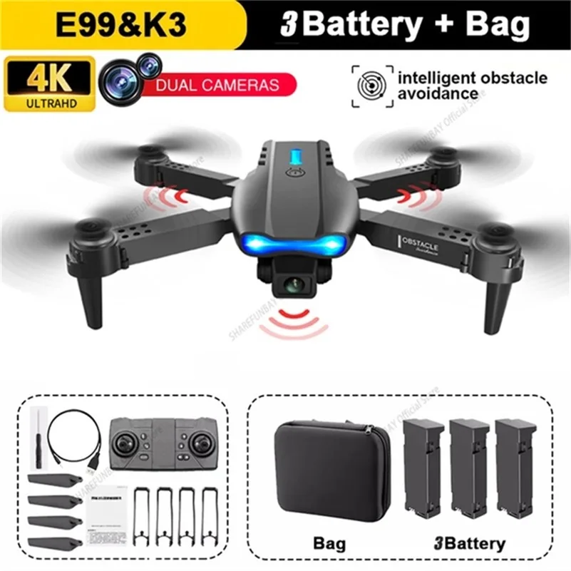 E99 K3 Pro Mini Drone 4K Profesional HD Dual Camera 1080P Obstacle  Avoidance FPV Drones with Single camera 1 battery 