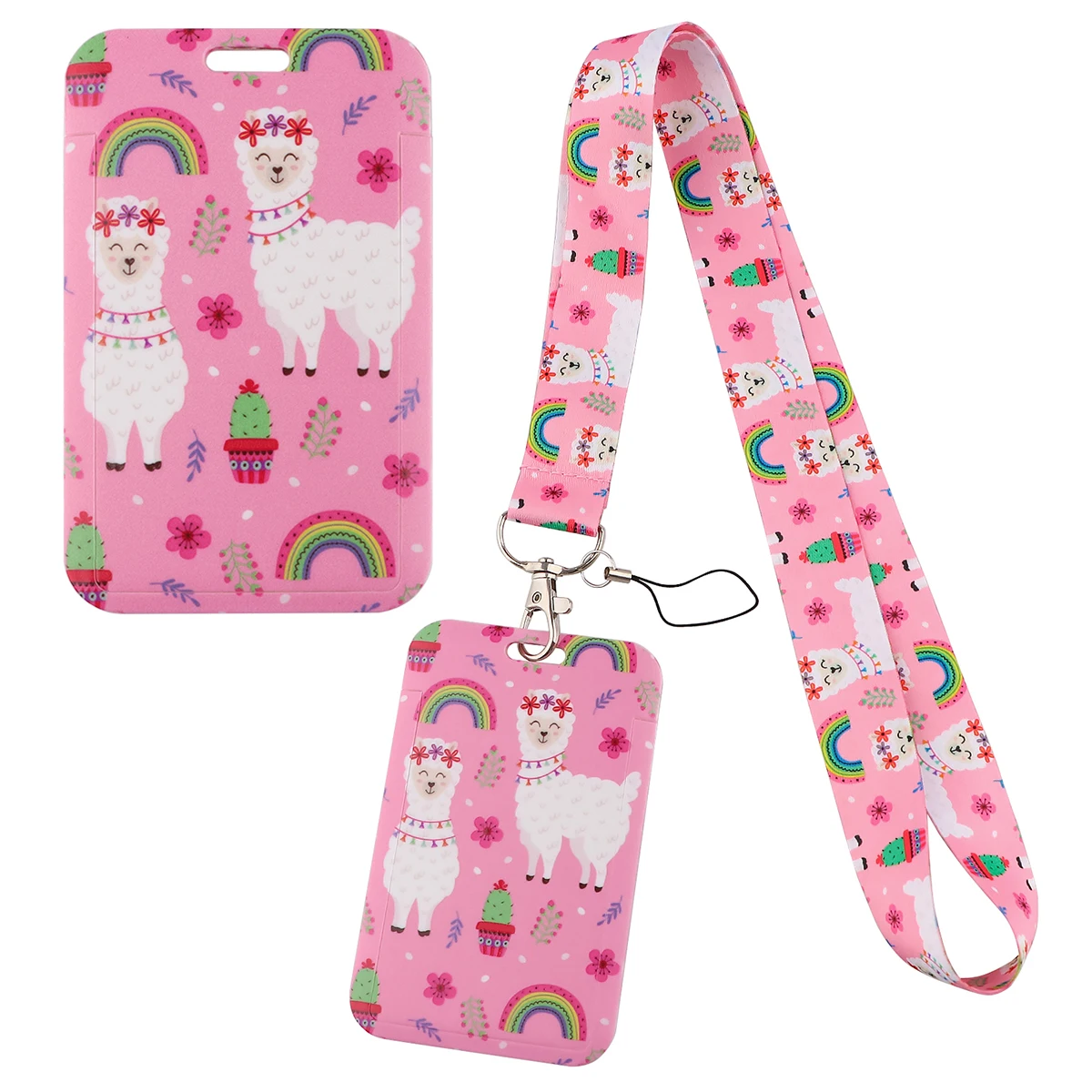 Yq1342 Portachiavi Alpaca Cinturino Da Collo Rosa Animali Cordino Per Cartoni Animati Per Portachiavi Porta Badge Tracolla Lariat Accessori Regalo Per