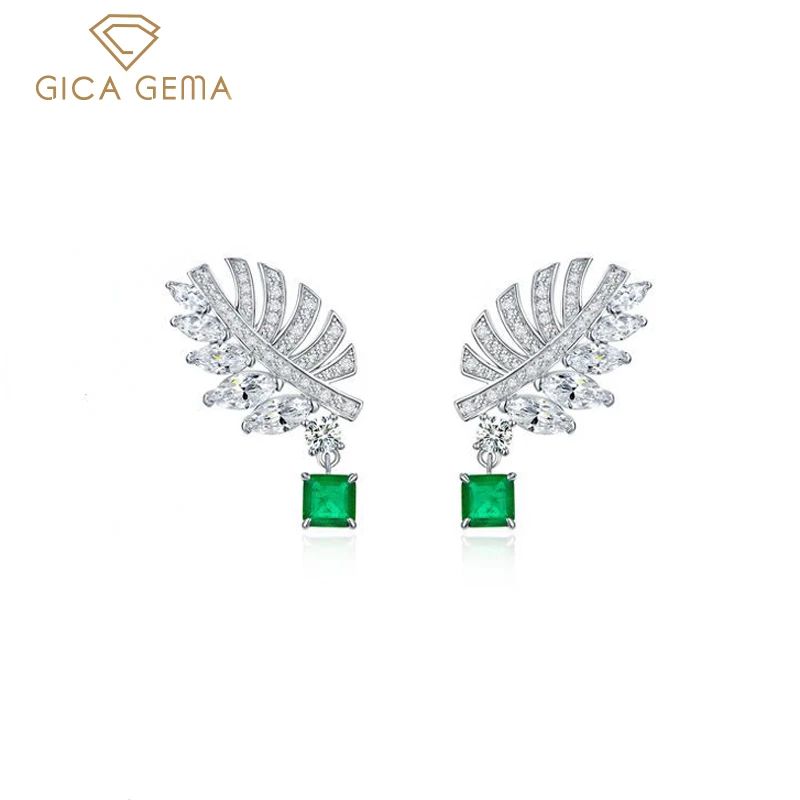 

GICA GEMA 925 Sterling Silver 10*10mm High Carbon Diamond Feather Drop Earrings For Women Sparkling Wedding Fine Jewelry Wholesa