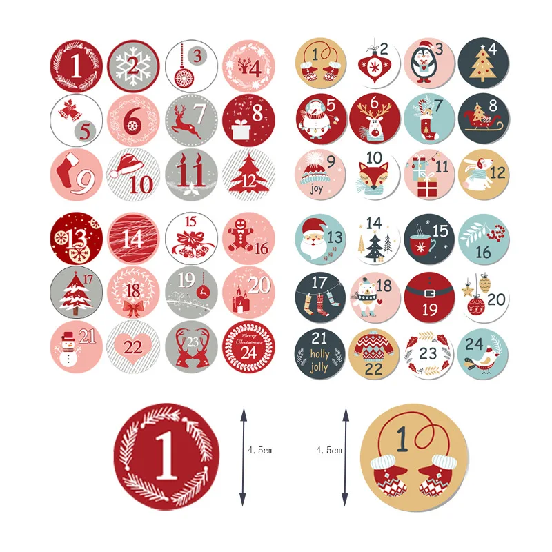 Digital Stickers Christmas Gifts 24 Round Seal Christmas Countdown Calendar Toys & Hobbies Classic Toys