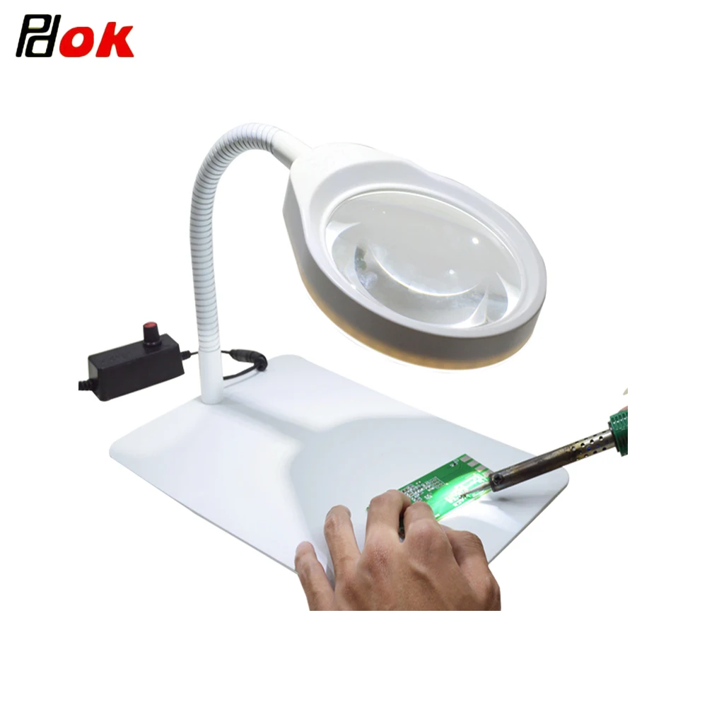 

5X 8X 10X Illuminating Magnifier Big Lens Magnifying Glass Lamp Light Flexible Desktop Loupe Repair Tools with USB Wholesales