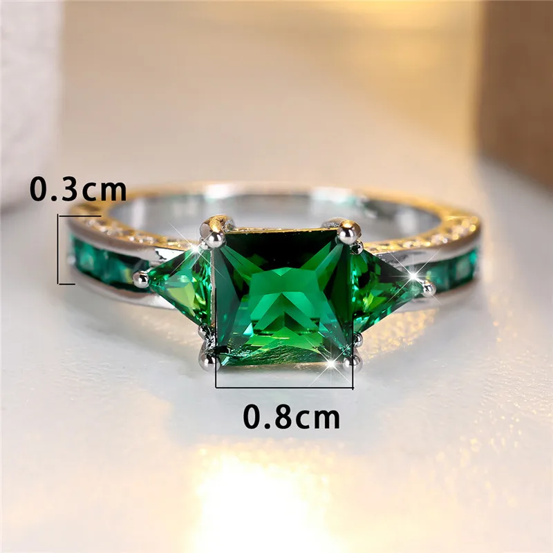 Cute Female Green Red Square Zircon Stone Engagement Ring Silver Color Wedding Jewelry For Women