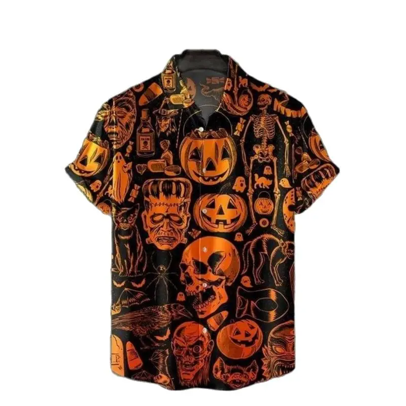 Men's Halloween Shirt 3D Print Cool Party Shirts Hip Hop Oversize Men's Clothing Hawaiian Summer Beach Holiday Short Sleeve 2