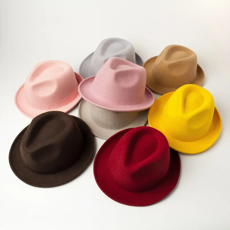 

202211-hh8175 new dropshipping winter solid wool felt Classic small brim fedoras cap MEN women PANAMA jazz hat