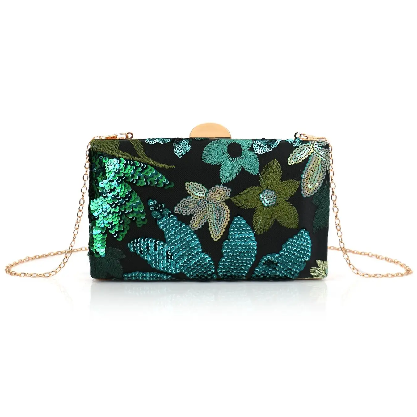 Green Sequin Embroidered Evening Bag for Women