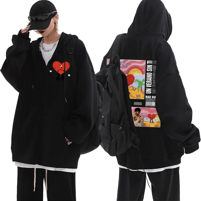 

Rapper Bad Bunny Un Verano Sin Ti Album Graphic Zipper Hoodie Men Women Hip Hop Oversized Sweatshirt Male Trend Y2k Zip Up Jacke