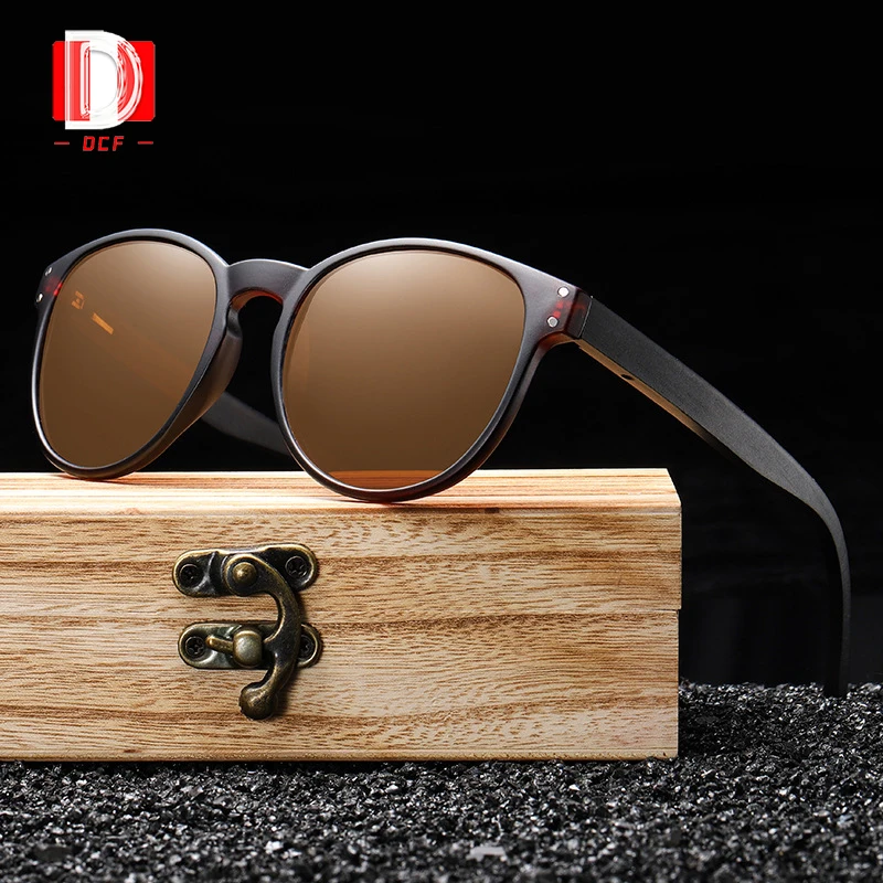 

DCF New Wooden Sunglasses Brand Designer Round Brown Frame Polarized Sunglasses Outdoor Classic Eyewear For Men Women UV400