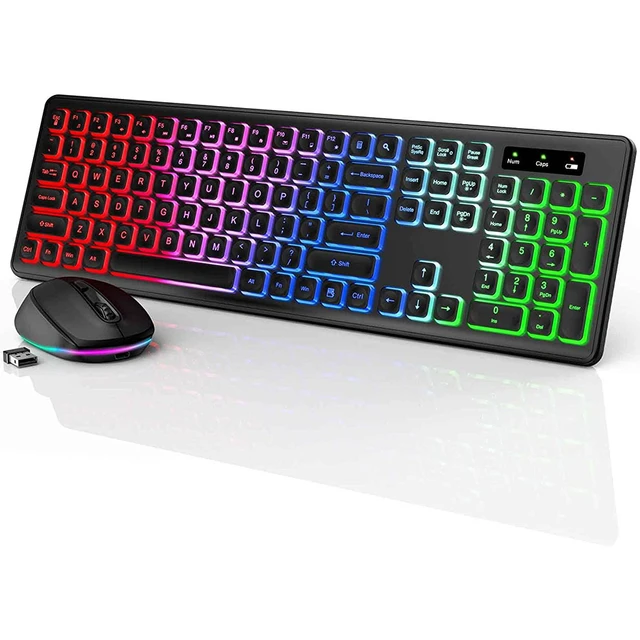 Combo de teclado y ratón inalámbricos retroiluminado, conjunto de teclado  inalámbrico recargable, USB, para ordenador, Mac, PC, portátil - AliExpress