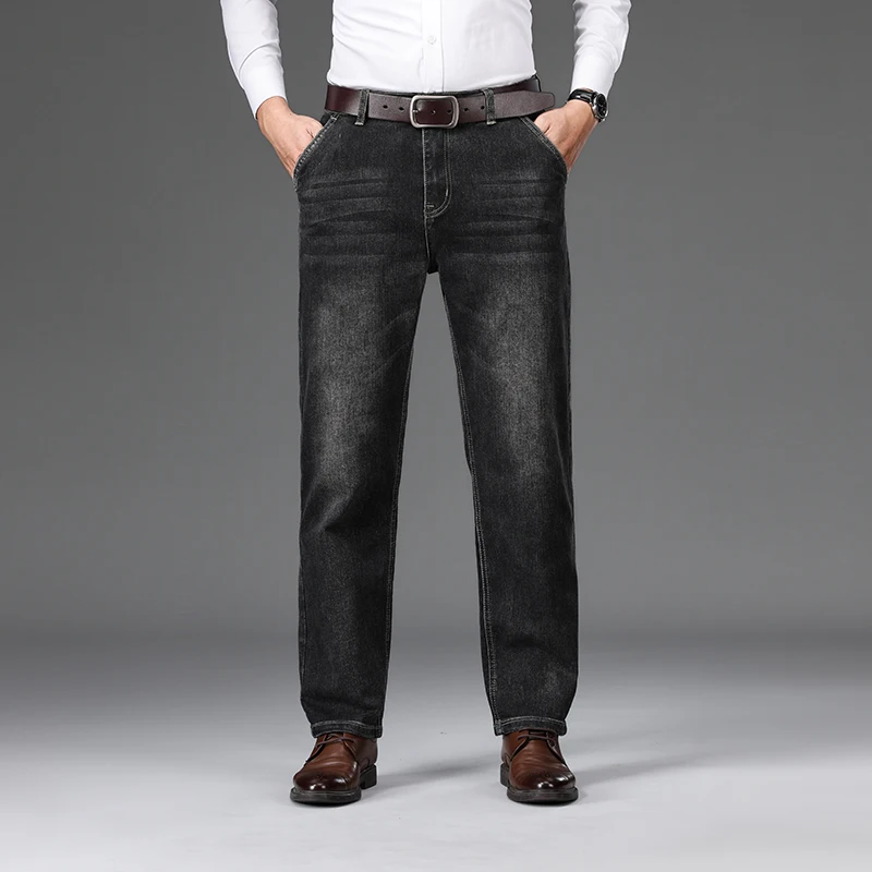 Business Jeans Men's 2024 New Loose Straight Stretch Nostalgic Classic Simple Middle-Aged Leisure Trousers
