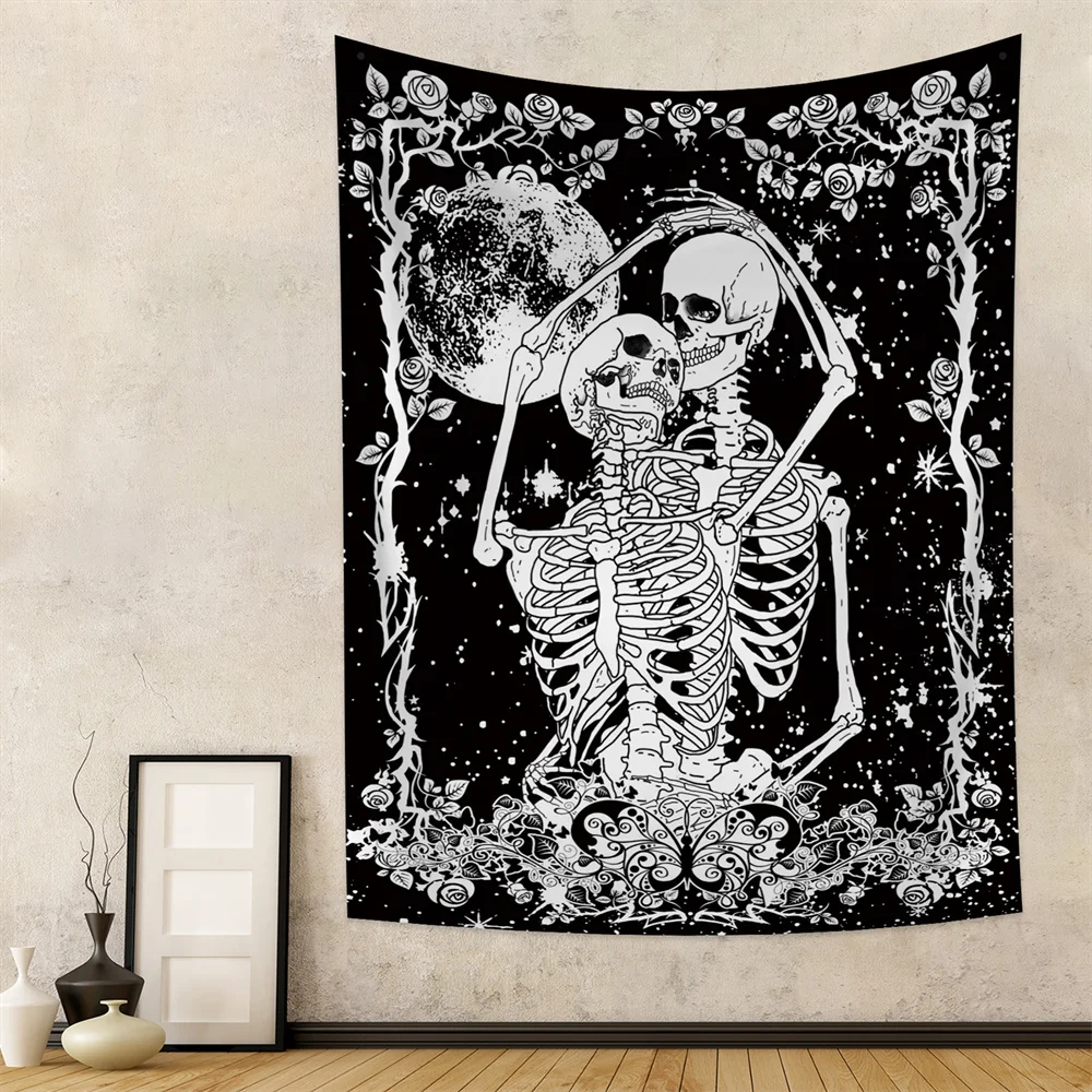 Tapestry Moon Starry Sky Flower Hug Skull Witchcraft Wall Hanging Cloth Carpet Hippie Ceiling Room Home decor