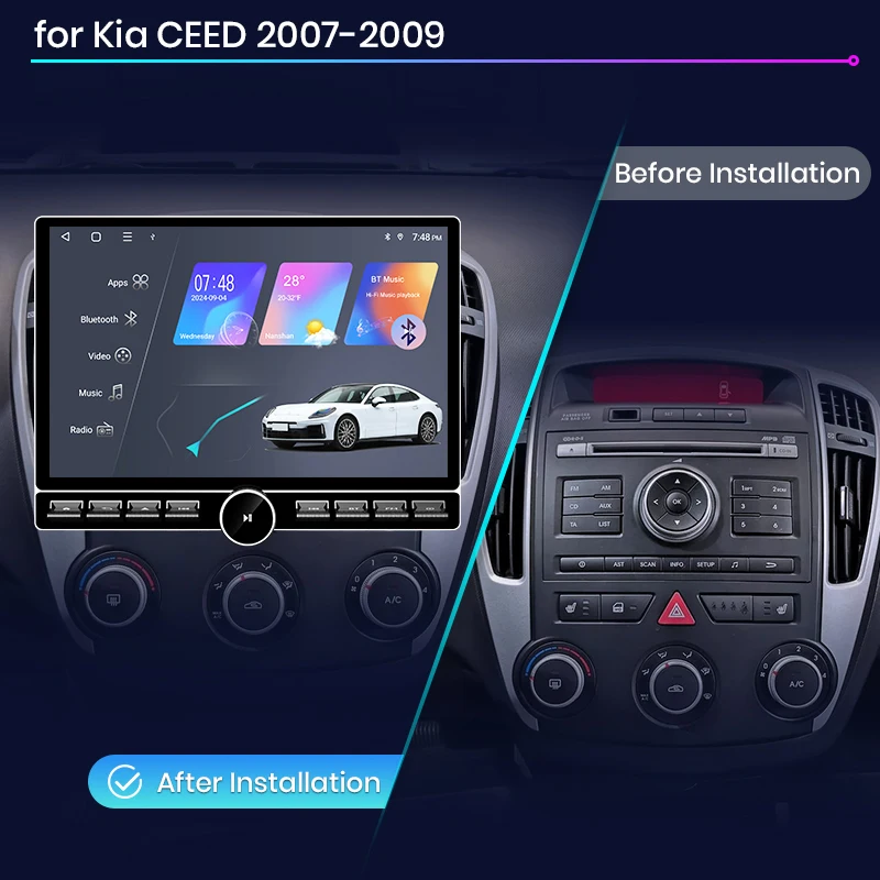 Radio de coche Junsun QLED inalámbrico de 13,1 pulgadas con CarPlay y Android Auto para Kia cee'd 2007-2009, sistemas inteligentes para coche, DSP, SWC, RDS, GPS, FM, BT 2