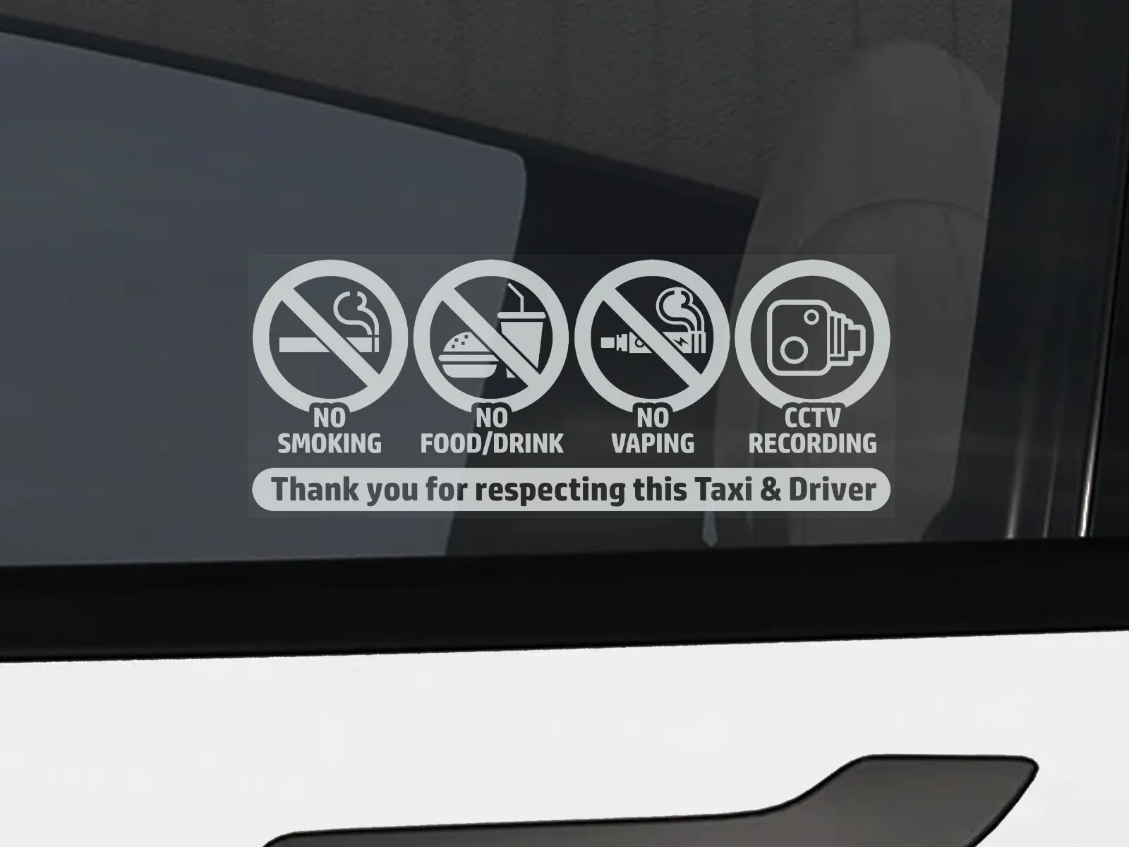 4Packs 100x50mm No Smoking, Vaping, Food CCTV Window Sticker, Taxi Sign Car Vehicle