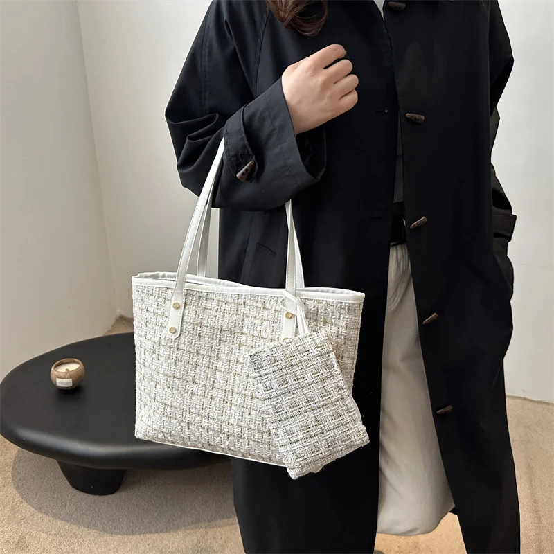 Large Capacity Women Shoulder Underarm Bags Simple Plaid Versatile Ladies Tote Bag Purse Portable Female Handbags