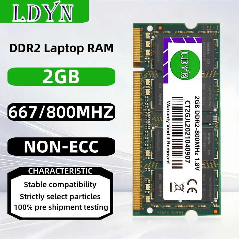 Mémoire RAM DDR2 SODIMM 4 Go 800 MHz PC2-6400 Pour Ordinateur Portable - 200 Broches, 1.8V