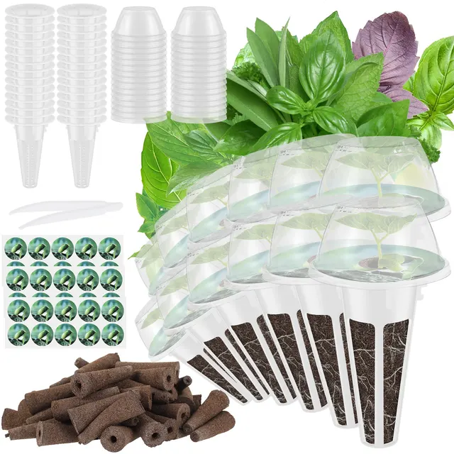 121 Százalékos Hidroponikus Tenyésztési Készlet Transzplantáció Újrahasznosítható Termesztési Rendszer Kosarak/Kupolák/Szivacsok Címkék Átlátszó - Image 2