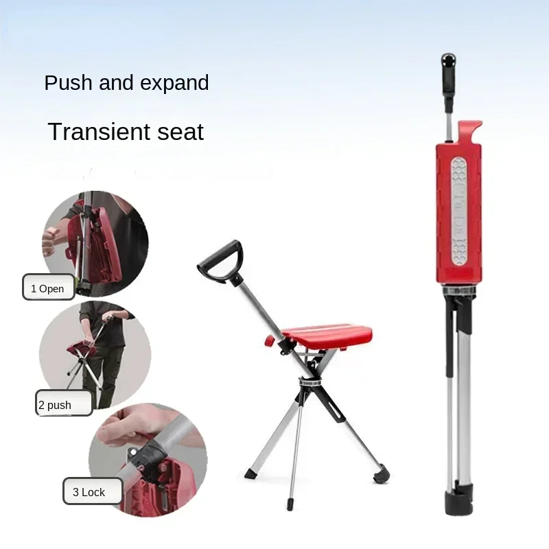 Portable Elderly Assist Crutch Chair - Multi-Functional Walking Aid with Seat, Safe Locking Mechanism for Outdoor Mobility