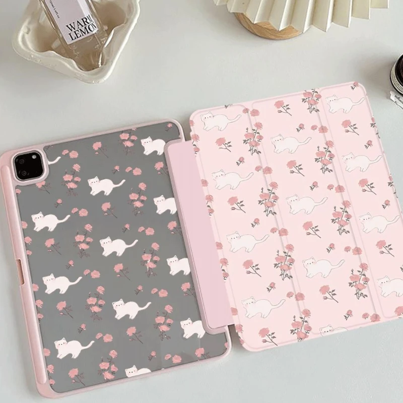 Pink Floral Cat iPad Case