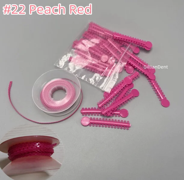 Dental Orthodontic Long Short Closed Elastic Rubber Power Chain Rubber Band Orthodontic Ligature Ties #22 Peach Red