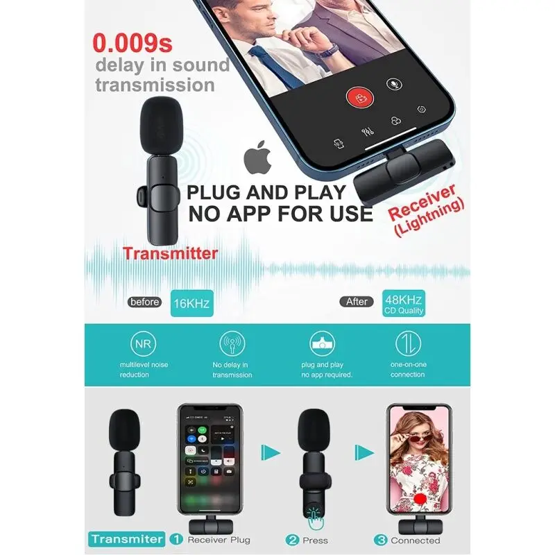 Wireless Lavalier Lapel Camera Microphone Professional Collar Mini Microphone for Phone Gaming Live Broadcast for iPhone Android