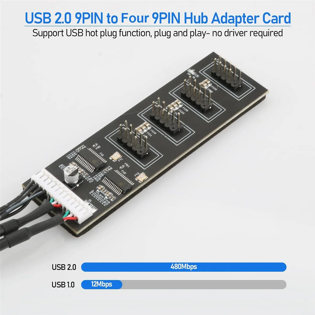 N153R 슈퍼 9핀 USB 헤더 스플리터(전원 케이블 포함), 내부 USB 허브 확장 마더보드용 USB 2.0 스플리터 커넥터