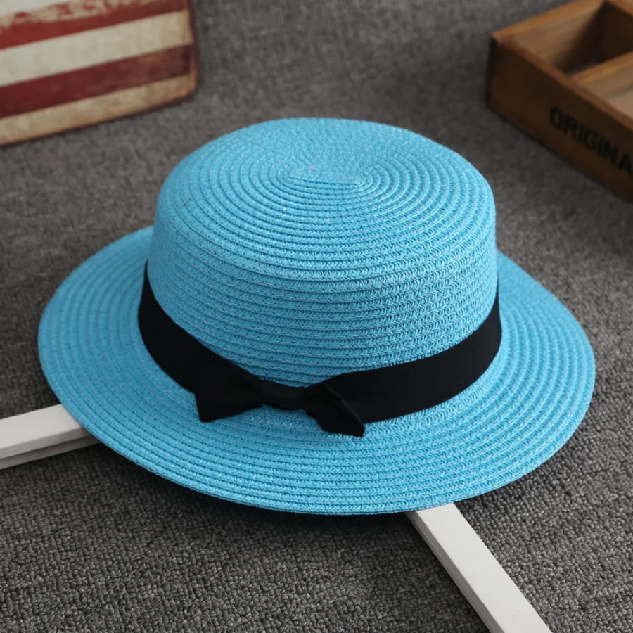 Neuer Panama Einfacher Sommer-Strandhut für Damen, Lässiger Strohhut mit Flacher Krempe und Schleife, Sonnenhut für Mädchen, Chapeu Feminino – Detail 17