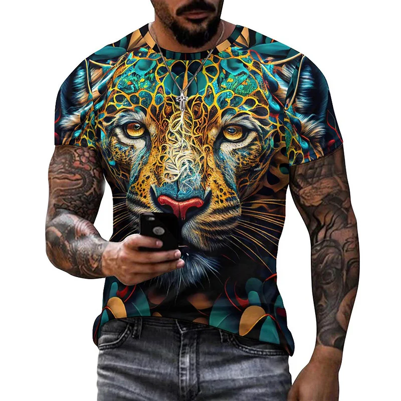 

Colorful Graphic Tiger Lion Leopard Cats Graffiti 3D Printed T Shirt For Men Fashion Animal Casual Streetwear Women Tshirt Ropa