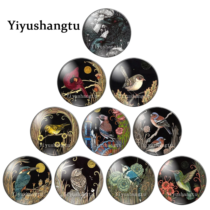 Cartoon Art Bird Moon Flower Grass Painting 12Mm/18Mm/20Mm/25Mm Round Photo Glass Cabochon Demo Retro Piatto Risultati