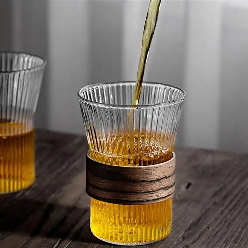 Vertical Stripe Glass Coffee Cup Heat-Resistant Latte Mug Senior Water Cups Japanese Milk Beer Juice Cup Wine Glass With Sleeve glass coffee cup