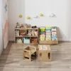 2-Tier Solid Wood Shelves Toy Organizers and Storage,5-Compartment Storage Cabinet with 4 Wheels,for Toddler Kids Room 6