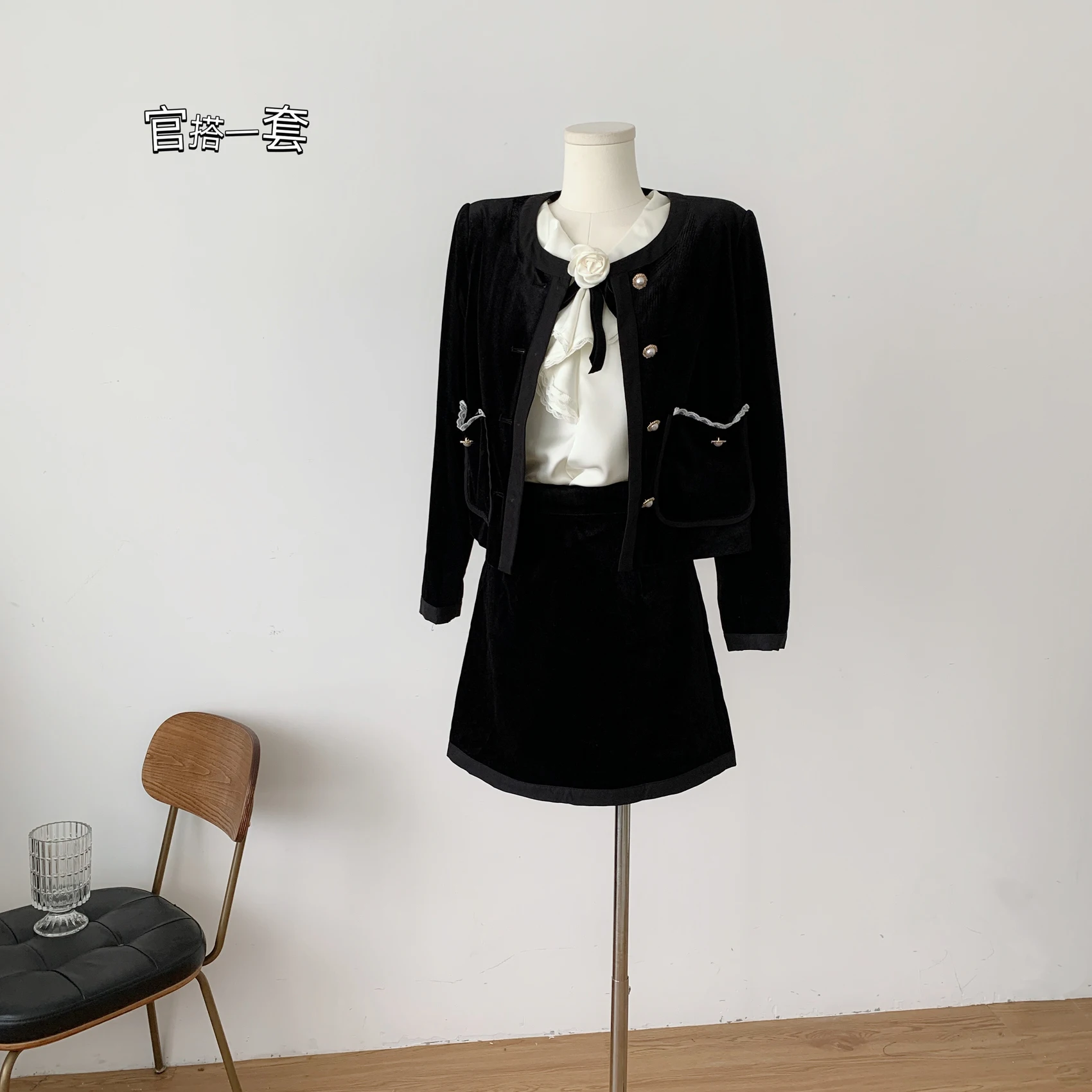 

Винтажные черные комплекты с длинным рукавом, женское повседневное эстетичное платье, наряды, топ и юбка для девушек