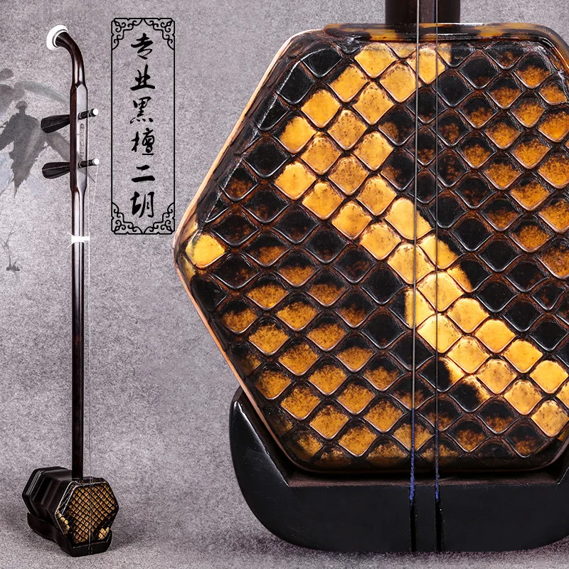 High Quality Black Sandalwood Erhu Chinese Two Strings Violin Urheen With Case,bow, Spare Strings,tuner Muscial Instrument