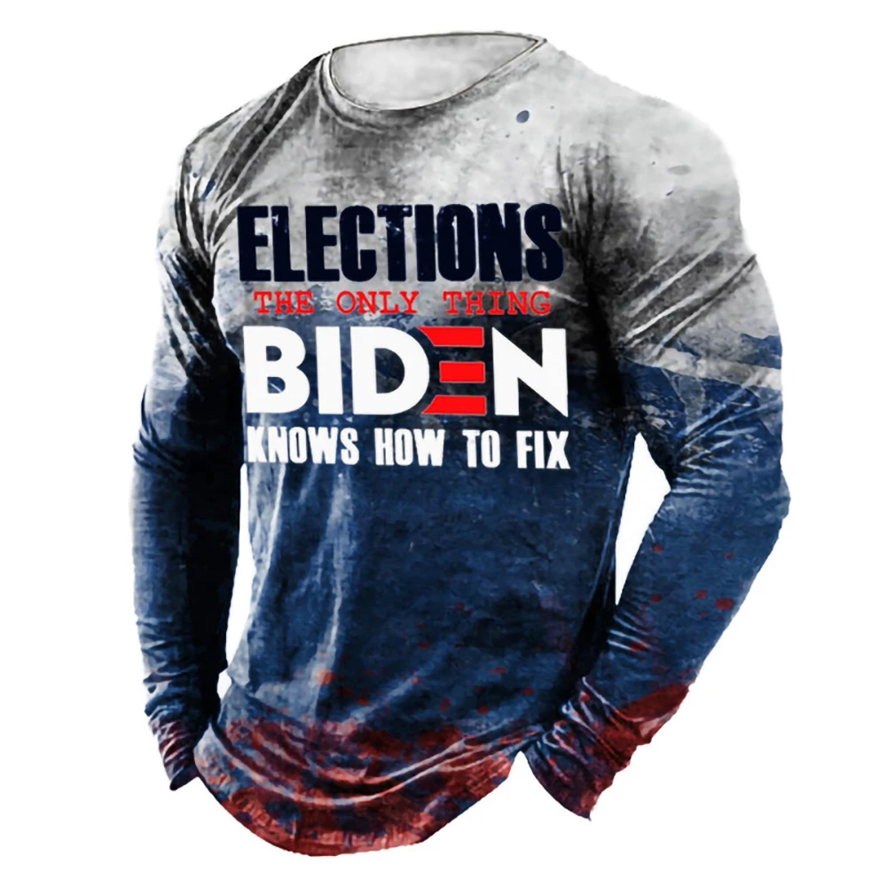 Retro Letter Printing T-shirt  Long-sleeved Men's Autumn and Winter Loose Motorcycle Casual Personality Fashion Skull Top Shirt