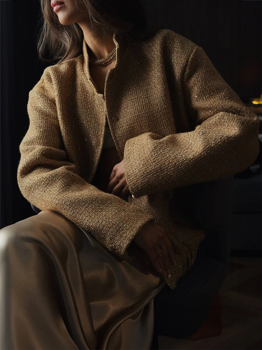 Black Sequin Fashion Outwear Female Loose Patchwork High Waist Long Sleeve Jacket Streetwear Solid Glitter Female Coat New