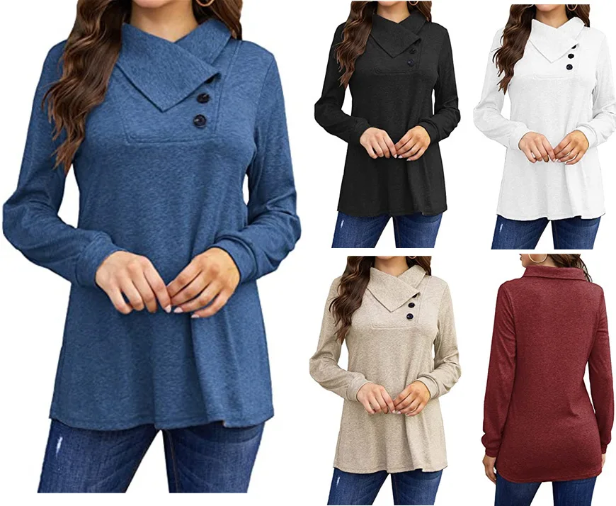 

Women's Shirt 2023 Autumn and Winter Fashion New Button Long-sleeved T-shirt Solid Color Loose Casual Blouse Female