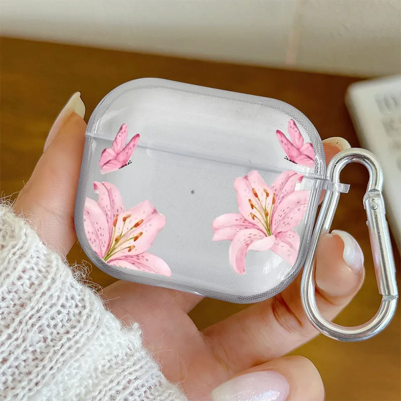 Clear Pink AirPods Case with Carabiner for AirPods Pro