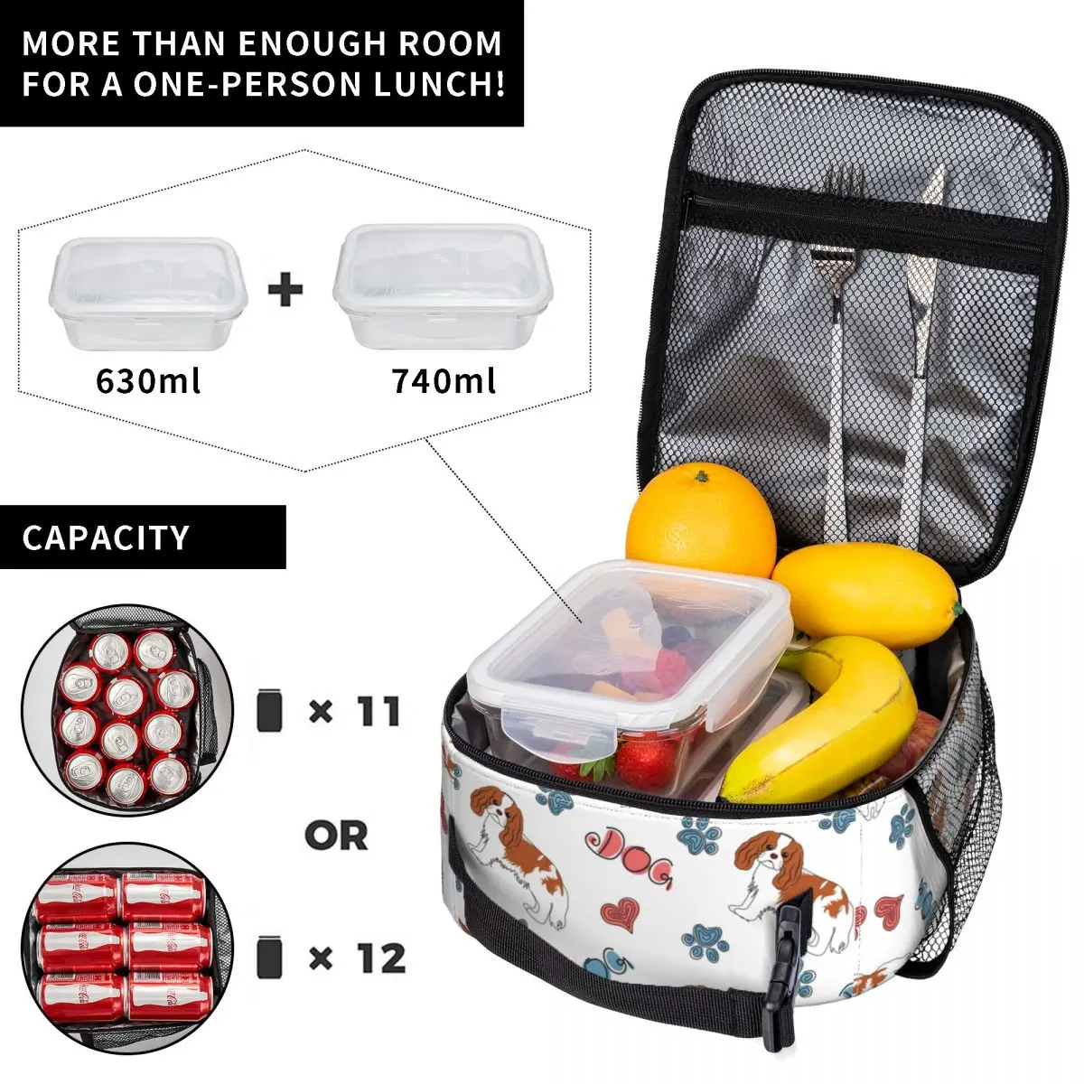 Cavalier King Charles Spaniel Insulated Lunch Bag for Work School Cute Dog Resuable Cooler Thermal Bento Box Women Kids